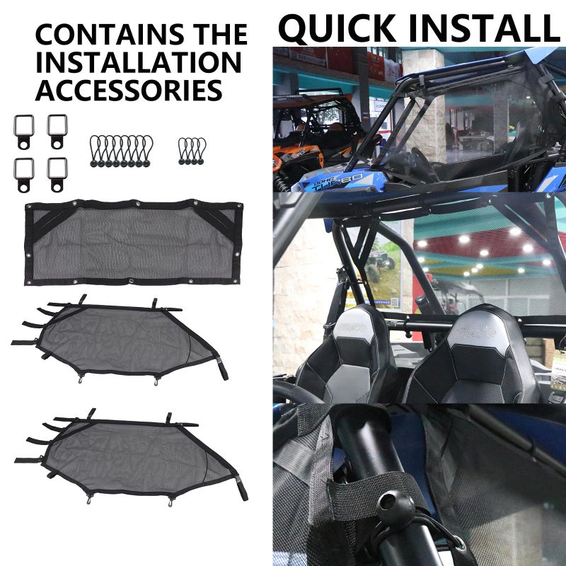 MASION for ATV/UTV Window Net Rear Roll Cage Mesh Guard + Right + Left Window Shade Shield Net Cover for Polaris RZR 570 800 800s 900 Turbo s 1000 RZR XP Polaris Ace 2015-2019 - Image 3